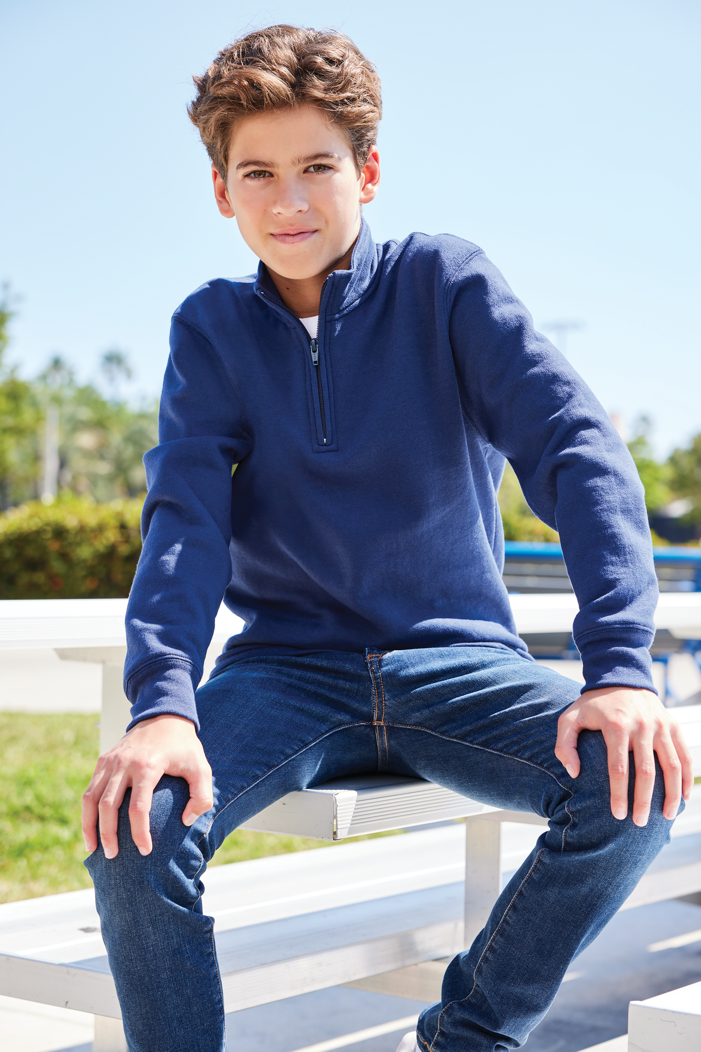Youth Navy Blue Quarter-zipper pullover Sweatshirt